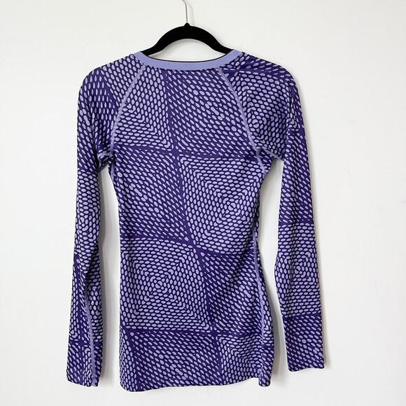 Nike Pro Dri-Fit Womens Long Sleeve V Neck Top XS Purple Geometric Running Layer - Picture 3 of 8